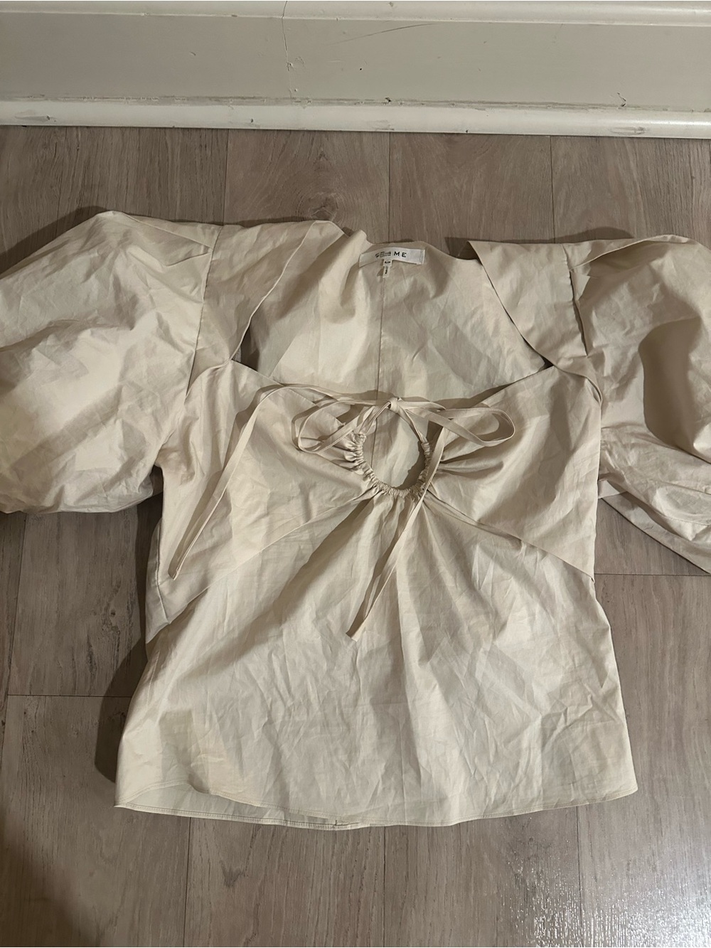 Frame Denim Cream Puff-Sleeve Tie-Front Blouse